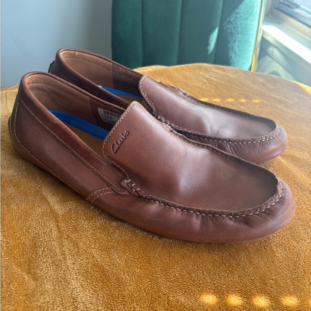 Clarks Men's Brown Leather Loafers Markman Slip on Shoes